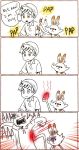  1boy burning creatures_(company) english_text game_freak hat kataro nintendo pain pokemon pokemon_(creature) pokemon_(game) pokemon_swsh scorbunny screaming shirt short_hair speech_bubble 