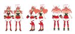  1girl amou_kanade bare_shoulders bell boots breasts character_sheet christmas cleavage commentary_request from_behind full_body gloves headgear high_heel_boots high_heels large_breasts long_hair official_art profile red_eyes red_gloves red_legwear redhead senki_zesshou_symphogear senki_zesshou_symphogear_xd_unlimited simple_background sleeveless solo thigh-highs thigh_boots translation_request white_background 