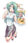  cake dobato food green_hair high_heels higurashi_no_naku_koro_ni hojou_satoko houjou_satoko pastry shoes sonozaki_shion wink 