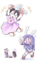  angry animal_ears bad_id broken bunny_ears chibi computer hat holding holding_panties houraisan_kaguya inaba_tewi long_hair no_panties panties purple_hair rabbit_ears reisen_udongein_inaba short_hair skirt touhou underwear ushi white_hair yagokoro_eirin 