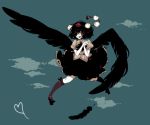  black_wings flying geta hands_clasped hat red_eyes ribbon ribbons shameimaru_aya shikimi_(yurakuru) short_hair skirt tengu-geta touhou wings yurakuru_pixiv81607 