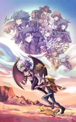  abs austin_o&#039;brien backpack bag black_hair black_jacket black_shirt blonde_hair blue_eyes blue_hair blue_jacket dark-skinned_male dark_skin demon_girl demon_wings denim desert dreadlocks duel_academy_uniform_(yu-gi-oh!_gx) duel_monster edo_phoenix everyone glasses green_eyes grey_eyes grey_hair hat highres jacket jeans jim_crocodile_cook johan_andersen judgedarts long_hair manjoume_jun marufuji_ryo marufuji_sho misawa_daichi multicolored_hair pants pharaoh_(cat) red_jacket running saotome_rei shirt shoes smile sneakers spiky_hair tenjouin_asuka tenjouin_fubuki third_eye tyranno_kenzan v white_hair winged_kuriboh wings yellow_jacket yu-gi-oh! yu-gi-oh!_gx yubel yuki_judai 
