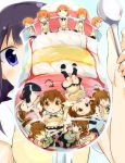  ahoge apron black_hair blue_eyes breast_press brown_eyes brown_hair expressions hand_on_own_chest inami_mahiru minigirl multiple_girls open_mouth orange_hair parfait ponytail spoon taneshima_popura working!! yamada_aoi 