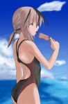  brown_eyes brown_hair competition_swimsuit one-piece_swimsuit popsicle short_hair swimsuit 