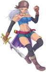  bandana bandeau bare_shoulders belt blue_dragon breasts dark_skin elbow_gloves fingerless_gloves gloves large_breasts long_hair maru_(artist) midriff pirate shorts silver_hair sword teruki thigh-highs thighhighs tubetop weapon zola 