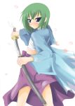  blush green_hair iwasaki_minami kuro_inu kuroinu_(sonoba_shinogi) lucky_star short_hair sword weapon 