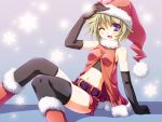  blue_eyes blush christmas elbow_gloves fang gloves hal hat midriff open_mouth sleeveless snowflake snowflakes thigh-highs thighhighs wallpaper wink yasaka_minato 