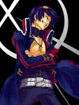 belt blue_hair core_drill crossed_arms goggles goggles_on_head grin jewelry male mei_tsu_yuumi necklace short_hair simon smile tengen_toppa_gurren_lagann trench_coat trenchcoat 