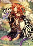  china_dress chinadress chinese_clothes colorful earrings eiwa highres jewelry original red_eyes red_hair redhead scan snake tattoo tiger water 