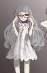  dress glasses long_hair raita white_hair 