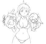  breasts cleavage hand_puppet hand_puppets monochrome puppet puppets short_hair swimsuit wadatsumi 