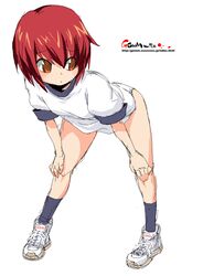  gym_uniform oekaki onija_taro onija_tarou orange_eyes panties red_hair redhead shoes short_hair sneakers socks underwear 