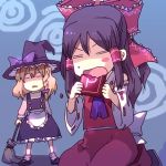  broom eating hakurei_reimu hat japanese_clothes kirisame_marisa lowres miko poverty power-up ribbon ribbons sunakumo touhou 