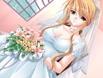  800x600 blonde_hair bouquet choker cleavage smile wedding_dress 