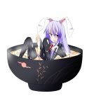  bad_id bunny_ears cup food girl_in_a_cup in_container in_cup in_food kurifuto long_hair minigirl noodles purple_hair rabbit_ears reisen_udongein_inaba socks thighhighs touhou 