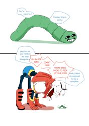 2023 2boys 2d 2koma all_fours alternate_species animal animal_focus animalization armor blue_shorts boots brothers bug bulging_eyes cape comic digital_media duo english_text full_body gloves highres humanoid looking_at_animal male male_focus male_only monster monster_boy multiple_boys open_mouth papyrus_(undertale) poetax red_boots red_cape red_gloves sans_(undertale) shorts siblings simple_background skeleton speech_bubble teeth text top-down_bottom-up undead undertale utdr_(toby_fox) v-shaped_eyebrows white_armor white_background worm