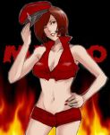  brown_hair fingernails fire hat lipstick meiko nails navel sabata_yuki short_hair shorts solo tori_(pixiv2584) vocaloid wink 