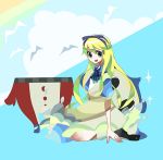  alice_(wonderland) alice_(wonderland)_(cosplay) alice_in_wonderland blonde_hair cloud clouds cosplay crossdressing crossdressinging kuma_(persona4) kuma_(persona_4) male persona persona_4 ribbon ribbons skirt smile solo trap 