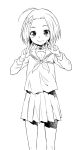  1girl ahoge akihazama bow collar double_v euphoria_(clockup) hair_bow makiba_rika monochrome pleated_skirt school_uniform serafuku short_hair sketch skirt smile solo v 