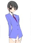  androgynous arms_behind arms_behind_back bottomless brown_eyes fujioka_haruhi kusaka kusaka_souji necktie no_pants ouran_high_school_host_club panties reverse_trap school_uniform short_hair solo underwear 