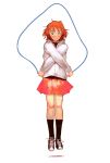  blush jump_rope jumping kusaka kusaka_souji orange_hair original simple_background skirt x_arms 