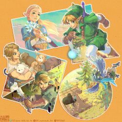  animal armor bird_boy black_fur blue_eyes blue_flower blue_shirt bouquet braid breasts brown_fur brown_gloves cat chainmail crown_braid dated dog earrings fairy fingerless_gloves flower flying furrowed_brow fuyumaru_mominoki gloves green_hat green_tunic hat highres holding holding_animal holding_bouquet holding_dog holding_shield holding_sword holding_weapon instrument jewelry leather_armor light_blush link long_hair master_sword medium_breasts music navi one_eye_closed open_mouth orange_background pants parted_bangs piano pine_tree playing_instrument playing_piano pointy_ears princess_zelda revali rito running shield shield_on_back shirt short_hair sidelocks silent_princess smile sword the_legend_of_zelda the_legend_of_zelda:_breath_of_the_wild the_legend_of_zelda:_skyward_sword the_legend_of_zelda:_twilight_princess thick_eyebrows tree tunic tuxedo_cat twitter_username two-tone_fur weapon weapon_on_back white_fur white_pants white_shirt 
