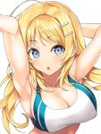  1girl ahoge bangs blonde_hair blue_eyes blush breasts collarbone hachimiya_meguru highres idolmaster idolmaster_shiny_colors inuzumi_masaki large_breasts long_hair looking_at_viewer low_twintails open_mouth solo twintails 