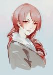  1girl 3four closed_mouth commentary kirijou_mitsuru long_hair looking_at_viewer persona persona_3 red_eyes redhead simple_background sketch smile solo 