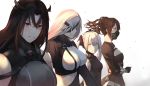  4girls absurdres alchemist_(girls_frontline) bangs black_dress black_hair black_jacket blush breasts cropped_jacket dress expressionless eyepatch floating_hair gas_mask girls_frontline gloves grin hair_ornament high_collar highres holding ina_(inadiary) jacket large_breasts long_hair looking_at_viewer medium_breasts multiple_girls pale_skin parted_bangs red_eyes sangvis_ferri scarecrow_(girls_frontline) sidelocks sleeveless sleeveless_dress small_breasts smile twintails two_side_up white_hair 