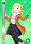  blonde_hair blush character_name jacket love_live!_school_idol_festival love_live!_sunshine!! ohara_mari short_hair smile wink yellow_eyes 