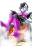 1other android black_hair boots crossed_arms dual_persona hair_over_one_eye himawari_kappa legs_crossed mettaton mettaton_ex other_focus sitting smile undertale
