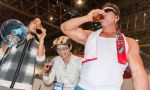  &gt;_&lt; (2ch) 2ch :d absurdres alcohol beer billy_herrington black_hair convention drinking earphones earphones gachimuchi glass glasses highres hiroyuki laughing megaphone muscle nishimura open_mouth real_life scarf smile sunglasses tank_top xd zun zun_hat 