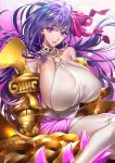  1girl bangs bare_shoulders collar collarbone elbow_gloves eyebrows_visible_through_hair fate/extra fate/extra_ccc fate/grand_order fate_(series) gloves hair_ribbon highres long_hair looking_at_viewer parted_lips passion_lip purple_hair ribbon solo tenobe very_long_hair violet_eyes white_gloves white_legwear 