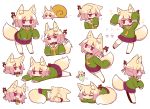  /\/\/\ 1girl animal_ear_fluff animal_ears arms_up bangs bell bell_collar blonde_hair blush brown_collar closed_eyes closed_mouth collar commentary_request eyebrows_visible_through_hair flying_sweatdrops fox_ears fox_girl fox_tail green_shirt hair_between_eyes hair_bun hair_ornament hand_to_own_mouth highres jingle_bell kemomimi-chan_(naga_u) long_sleeves lying multiple_views naga_u on_side on_stomach open_mouth original pleated_skirt profile purple_skirt red_eyes red_footwear ribbon-trimmed_legwear ribbon_trim sailor_collar shirt simple_background skirt sleeves_past_fingers sleeves_past_wrists snail_shell sparkle standing surprised tail thigh-highs white_background white_legwear white_sailor_collar 