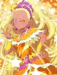  1girl ;) amamiya_erena blonde_hair cure_soleil long_hair magical_girl one_eye_closed precure smile solo star_twinkle_precure tan tj-type1 violet_eyes 