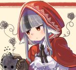  1girl animal_ears black_hair brown_gloves cloak fire_emblem fire_emblem_if gloves grey_hair hood hood_up hooded_cloak multicolored_hair nintendo pinboke32 red_eyes solo streaked_hair upper_body velour_(fire_emblem_if) wolf_ears 