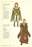  1boy 1girl armor bare_shoulders blonde_hair boots bow bracelet breastplate brother_and_sister brown_eyes brown_hair cape character_profile circlet dress dyute_(fire_emblem) fang fingerless_gloves fire_emblem fire_emblem_echoes:_mou_hitori_no_eiyuuou full_body gloves hair_bow hand_on_own_face hidari_(left_side) highres jewelry long_hair looking_at_viewer low_ponytail luthier_(fire_emblem) multicolored_hair nintendo non-web_source official_art open_mouth orange_hair ponytail redhead siblings smile two-tone_hair 