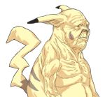  1boy bald closed_mouth creatures_(company) ears_down from_side game_freak gen_1_pokemon highres humanization limited_palette male_focus nintendo nobita nude old old_man pikachu pokemon ribs simple_background solo ugly upper_body what white_background wrinkled_skin wrinkles 