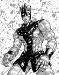  1boy a4typhoon absurdres collar greyscale highres jojo_no_kimyou_na_bouken male_focus monochrome no_humans solo spiked_collar spikes stand_(jojo) whitesnake_(stand) 