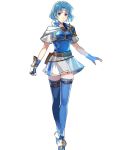  1girl armor bangs belt belt_pouch blue_eyes blue_footwear blue_hair boots breastplate clenched_hand closed_mouth fingerless_gloves fire_emblem fire_emblem:_fuuin_no_tsurugi fire_emblem_heroes full_body gloves highres looking_at_viewer miniskirt nintendo pouch serious short_hair short_sleeves shoulder_armor skirt solo standing tate thigh-highs thigh_boots tobi_(kotetsu) transparent_background zettai_ryouiki 