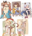 5girls absurdres amakara_surume andira_(granblue_fantasy) animal_ears ass breasts camieux dark_skin draph embarrassed erune flower granblue_fantasy hagoromo hair_flower hair_ornament hairband highres horns io_euclase large_breasts low_twintails monkey_ears monkey_tail multiple_girls navel sara_(granblue_fantasy) shawl sleepy stuffed_animal stuffed_toy sunflower swimsuit tail thigh-highs twintails yaia_(granblue_fantasy) 