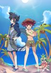  1boy 1girl alain_(pokemon) beach chespin manon_(pokemon) pokemon_(anime) swimwear 