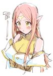  1girl :t bidarian blush chronoa dragon_ball dragon_ball_heroes dress earrings goddess jewelry long_hair pink_skin pointy_ears white_dress yellow_dress yellow_eyes 