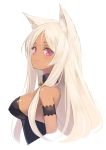  1girl :3 animal_ears bell bell_collar breasts bunnysuit collar eyelashes fang_out long_hair minoa_(lastswallow) original simple_background solo violet_eyes white_background white_hair 