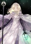  1girl aubz blonde_hair dark dress elbow_gloves gloves jewelry lantern long_hair looking_at_viewer night octopath_traveler ophilia_(octopath_traveler) short_hair simple_background smile solo yellow_eyes 