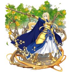  1girl alice_schuberg armor armored_boots armored_dress blonde_hair blue_dress blue_eyes boots breastplate dress eyebrows_visible_through_hair faulds floating_hair full_body hairband highres holding holding_sword holding_weapon long_hair official_art outstretched_arm ponytail shoulder_armor sidelocks solo spaulders sword sword_art_online transparent_background very_long_hair weapon white_hairband 