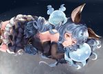  1girl animal_ears armpits backless_outfit bare_back belt black_gloves blue_hair breasts brown_gloves earrings erune ferry_(granblue_fantasy) gloves granblue_fantasy hinahino hoop_earrings jewelry long_hair looking_at_viewer loose_belt rabbit_ears sideboob single_earring small_breasts solo wavy_hair whip yellow_eyes 