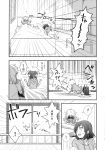  2girls bed bird comic greyscale highres hood hoodie kannari long_hair maribel_hearn monochrome multiple_girls pillow scan screaming shirt short_hair short_sleeves shorts sleeves_rolled_up straight_hair t-shirt touhou translation_request under_covers usami_renko wavy_hair 