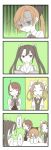  4girls 4koma ahoge akigumo_(kantai_collection) book braid comic hair_ribbon highres kagerou_(kantai_collection) kantai_collection long_hair long_sleeves mocchi_(mocchichani) mole mole_under_eye mole_under_mouth multiple_girls open_book ponytail remodel_(kantai_collection) ribbon short_sleeves smile sweatdrop twintails yuugumo_(kantai_collection) zuikaku_(kantai_collection) 