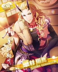  blonde_hair character_name dress green_eyes hanamura_shoma horns idolmaster idolmaster_side-m long_hair smile 